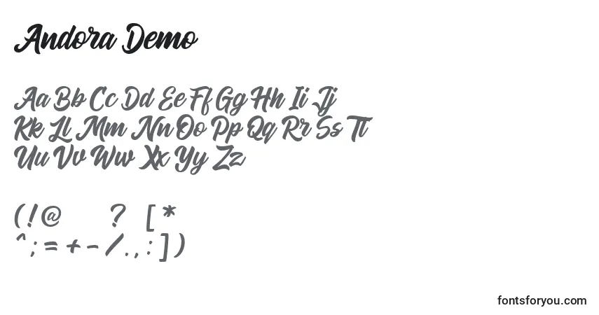 Schriftart Andora Demo – Alphabet, Zahlen, spezielle Symbole