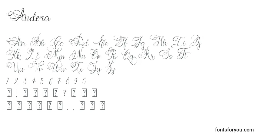 A fonte Andora – alfabeto, números, caracteres especiais
