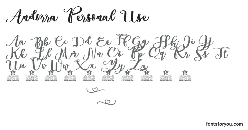 Andorra Personal Use-fontti – aakkoset, numerot, erikoismerkit