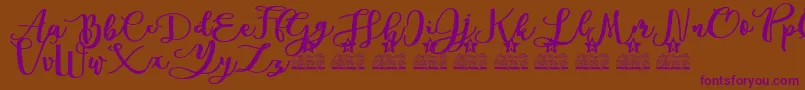 Andorra Personal Use-Schriftart – Violette Schriften auf braunem Hintergrund