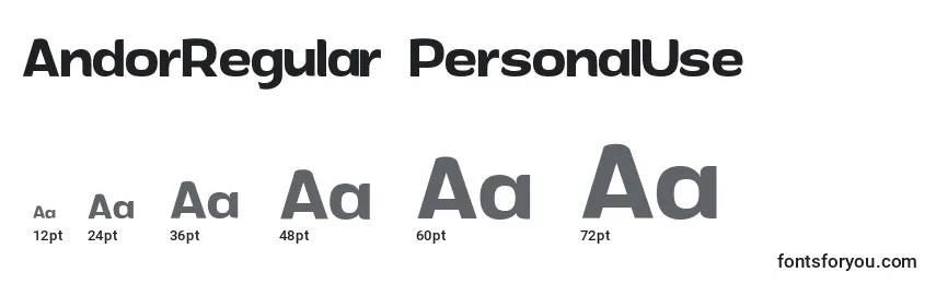 Размеры шрифта AndorRegular PersonalUse (119559)
