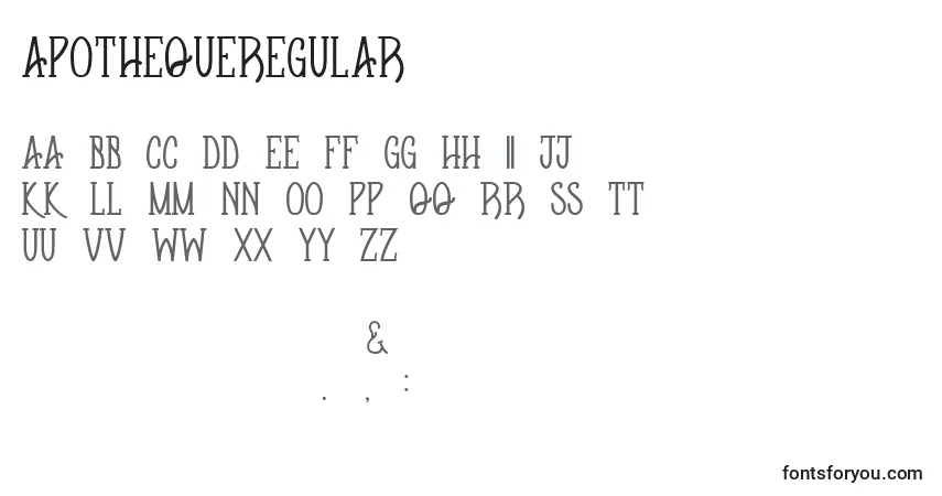 Czcionka Apothequeregular – alfabet, cyfry, specjalne znaki