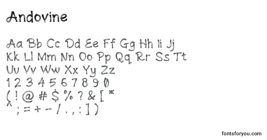 A fonte Andovine – alfabeto, números, caracteres especiais