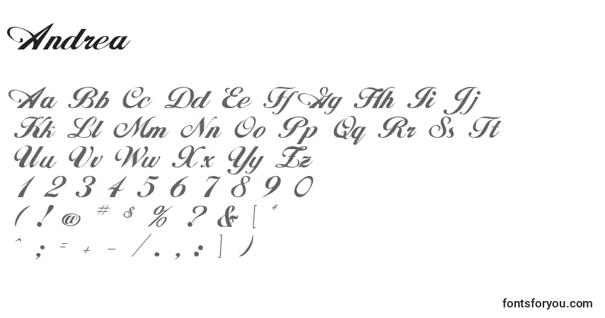 Schriftart Andrea (119564) – Alphabet, Zahlen, spezielle Symbole