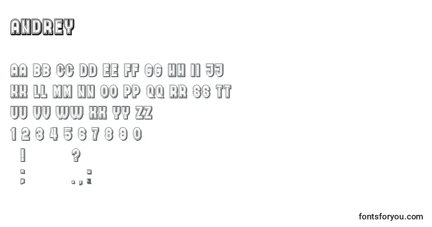 A fonte Andrey – alfabeto, números, caracteres especiais