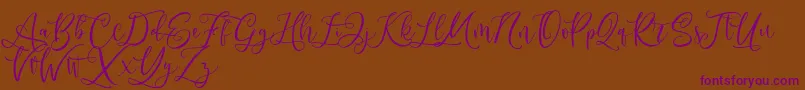 フォントAndriani Script – 紫色のフォント、茶色の背景
