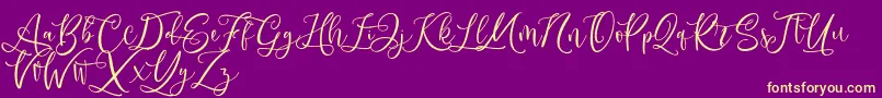 Andriani Script-Schriftart – Gelbe Schriften auf violettem Hintergrund