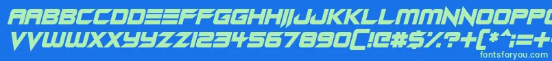 フォントAndroid Assassin Italic – 青い背景に緑のフォント