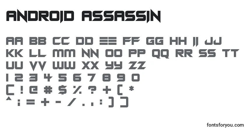 A fonte Android Assassin (119573) – alfabeto, números, caracteres especiais