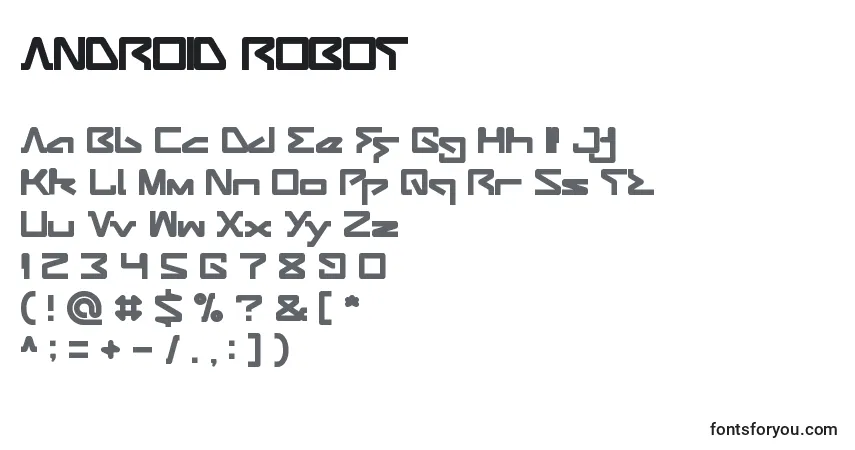A fonte ANDROID ROBOT – alfabeto, números, caracteres especiais