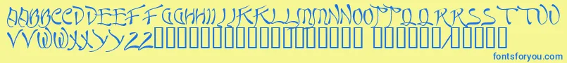 Quasi ffy-Schriftart – Blaue Schriften auf gelbem Hintergrund
