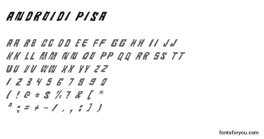 Schriftart Androidi Pisa – Alphabet, Zahlen, spezielle Symbole