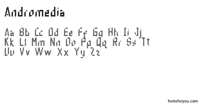 Andromedia-fontti – aakkoset, numerot, erikoismerkit