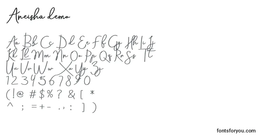 Schriftart Aneisha demo – Alphabet, Zahlen, spezielle Symbole