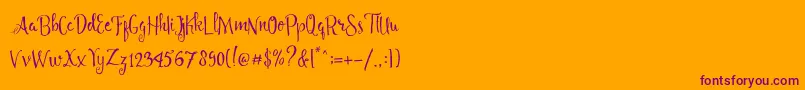 Angelia Script Free Demo-fontti – violetit fontit oranssilla taustalla