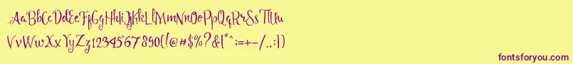 Angelia Script Free Demo Font – Purple Fonts on Yellow Background