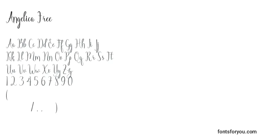 A fonte Angelica Free – alfabeto, números, caracteres especiais