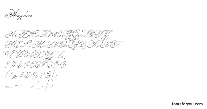Schriftart Angelica (119610) – Alphabet, Zahlen, spezielle Symbole