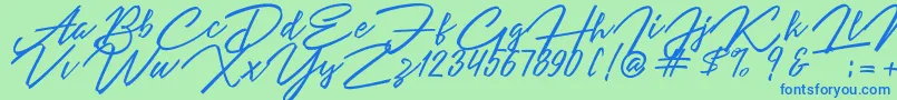Angelina Script Font – Blue Fonts on Green Background