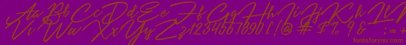 Angelina Script-Schriftart – Braune Schriften auf violettem Hintergrund