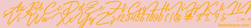 Fonte Angelina Script – fontes laranjas em um fundo rosa