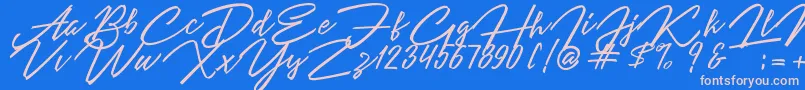 Angelina Script Font – Pink Fonts on Blue Background