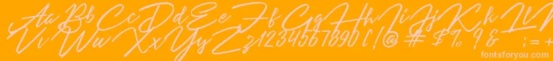 Angelina Script-Schriftart – Rosa Schriften auf orangefarbenem Hintergrund