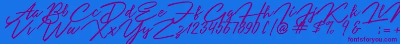 Angelina Script Font – Purple Fonts on Blue Background