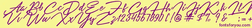 fuente Angelina Script – Fuentes Moradas Sobre Fondo Amarillo