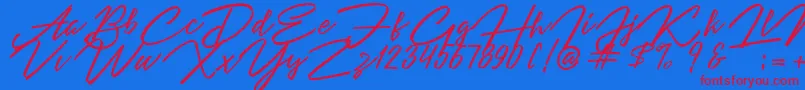 フォントAngelina Script – 赤い文字の青い背景