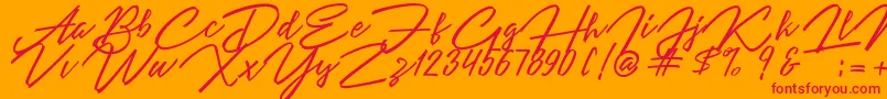 Angelina Script Font – Red Fonts on Orange Background