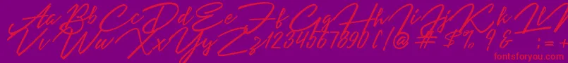 Angelina Script-Schriftart – Rote Schriften auf violettem Hintergrund