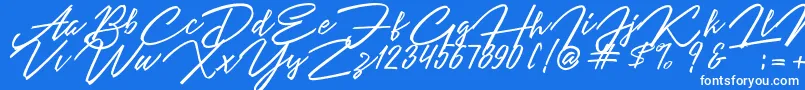 Angelina Script-Schriftart – Weiße Schriften auf blauem Hintergrund