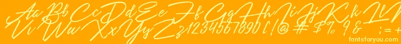 Angelina Script Font – Yellow Fonts on Orange Background