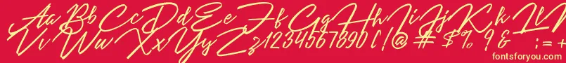 Angelina Script Font – Yellow Fonts on Red Background