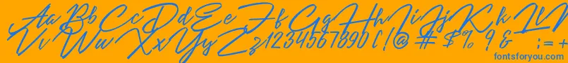 Angelina Script Font – Blue Fonts on Orange Background