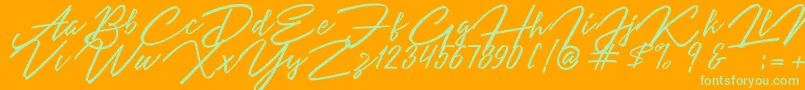 Angelina Script Font – Green Fonts on Orange Background