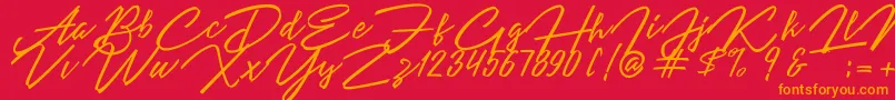 Angelina Script Font – Orange Fonts on Red Background