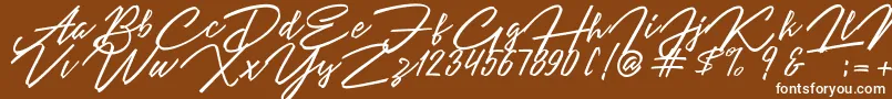 Angelina Script-Schriftart – Weiße Schriften auf braunem Hintergrund