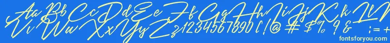 Angelina Script Font – Yellow Fonts on Blue Background