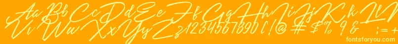 Angelina Script Font – Yellow Fonts on Orange Background