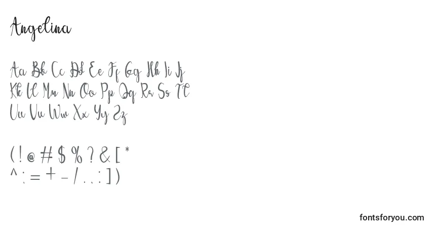 Schriftart Angelina (119617) – Alphabet, Zahlen, spezielle Symbole
