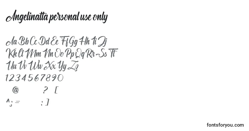 A fonte Angelinatta personal use only (119620) – alfabeto, números, caracteres especiais