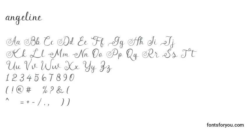 Schriftart Angeline – Alphabet, Zahlen, spezielle Symbole