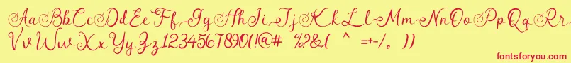 angeline-Schriftart – Rote Schriften auf gelbem Hintergrund