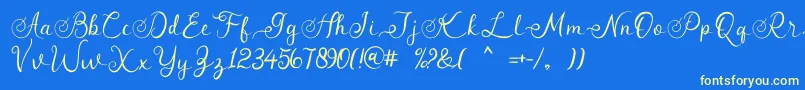 angeline-Schriftart – Gelbe Schriften auf blauem Hintergrund