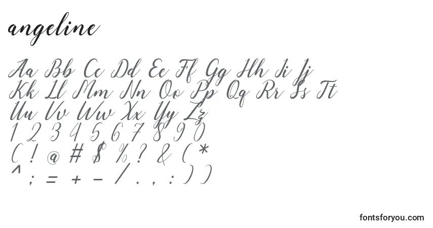 A fonte Angeline (119623) – alfabeto, números, caracteres especiais