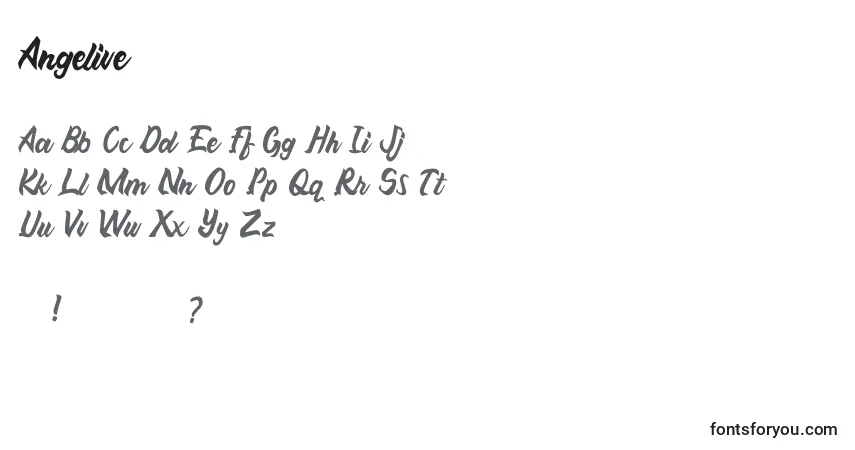 Czcionka Angelive – alfabet, cyfry, specjalne znaki