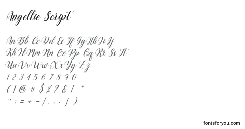 A fonte Angellie Script – alfabeto, números, caracteres especiais