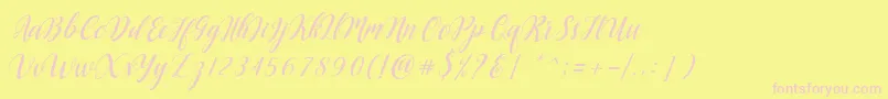 Angellie Scriptフォントについての詳細 フォントAngellie Script – ピンクのフォント、黄色の背景